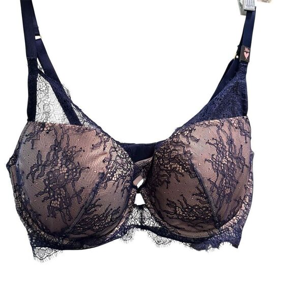 NWT Victoria's Secret Blue Beige Floral Lace Lined Plunge Bra 38D - Picture 12 of 12